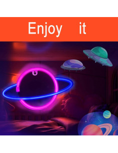 Letrero de Neón Planetario YouOKLight Saturno Rosa y Azul 2