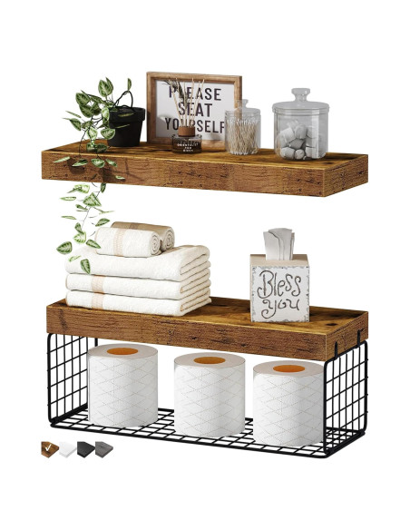 Estantes de baño QEEIG sobre inodoro, 2 piezas, marrón rústico Estantes de baño QEEIG sobre inodoro, 2 piezas, marrón rústico