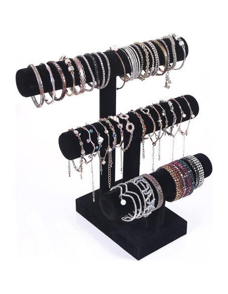 Soporte de exhibición de pulseras ByKen Jewelry 3 niveles Negro