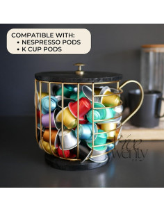 Soporte para cápsulas de café Five Twenty Co - Metal dorado con tapa de madera 2