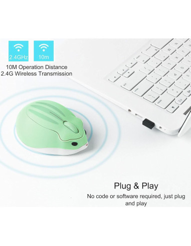 Ratón Inalámbrico CHUYI en Forma de Hámster Verde 1200DPI