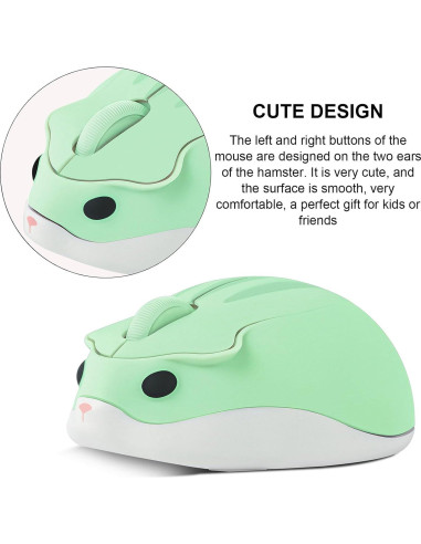 Ratón Inalámbrico CHUYI en Forma de Hámster Verde 1200DPI