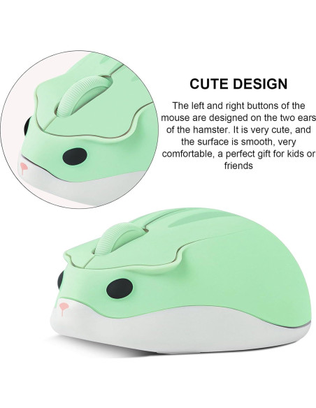 Ratón Inalámbrico CHUYI en Forma de Hámster Verde 1200DPI
