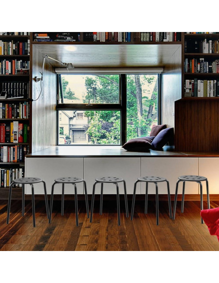 Taburetes de Plástico Apilables Yaheetech 5 Piezas Negro 44 cm