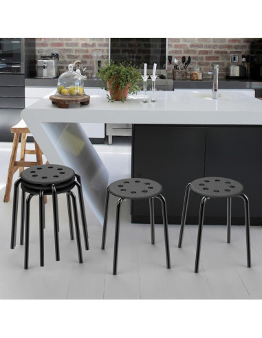 Taburetes de Plástico Apilables Yaheetech 5 Piezas Negro 44 cm