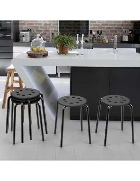 Taburetes de Plástico Apilables Yaheetech 5 Piezas Negro 44 cm