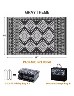 Alfombra Exterior Pendolr 5x8 Gris Impermeable Reversible 2