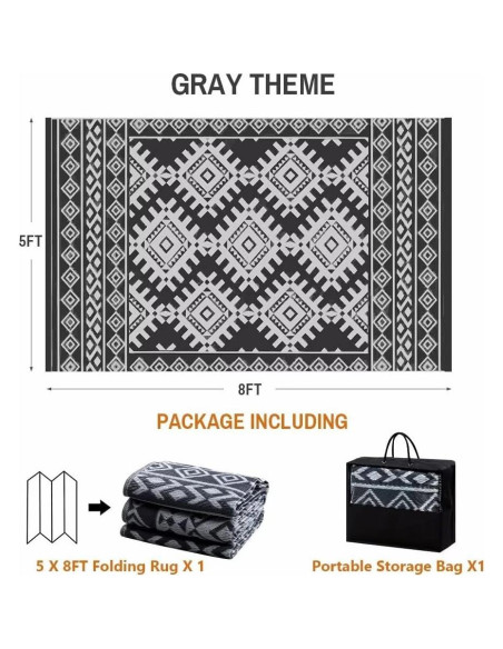 Alfombra Exterior Pendolr 5x8 Gris Impermeable Reversible