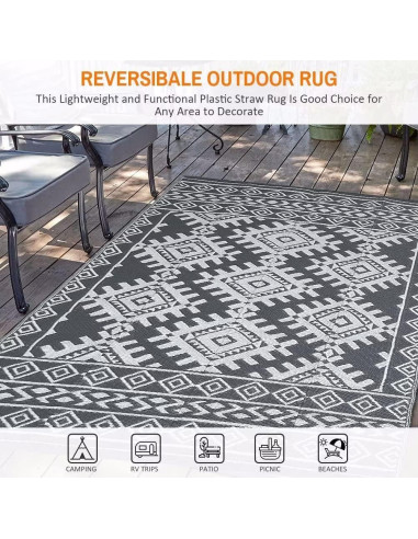 Alfombra Exterior Pendolr 5x8 Gris Impermeable Reversible