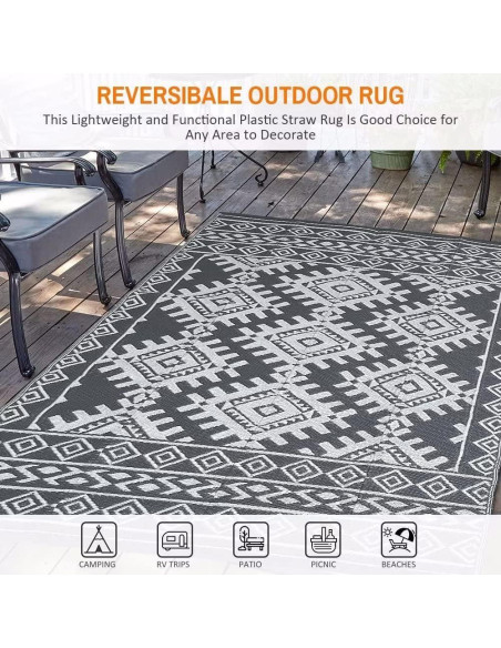 Alfombra Exterior Pendolr 5x8 Gris Impermeable Reversible