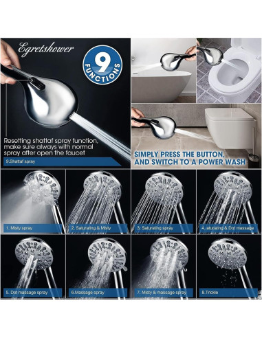 Cabezal de Ducha Dual Egretshower 19.05 cm 9 Modos Alta Presión