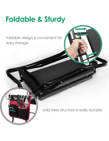 Banco de Jardín Plegable TomCare con Bolsa de Herramientas