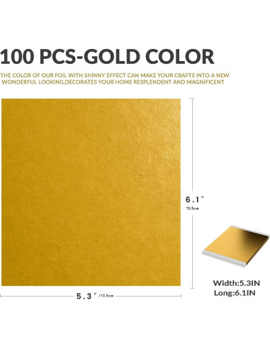 100 Hojas de Oro para Manualidades LOCDO 15.5x13.5cm Alta Calidad