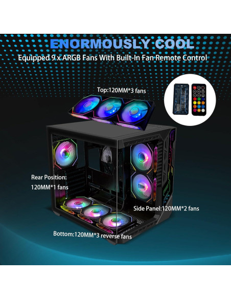 Caja de PC Gaming SZSKYING ATX Mid-Tower 9 Ventiladores ARGB