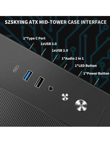 Caja de PC Gaming SZSKYING ATX Mid-Tower 9 Ventiladores ARGB
