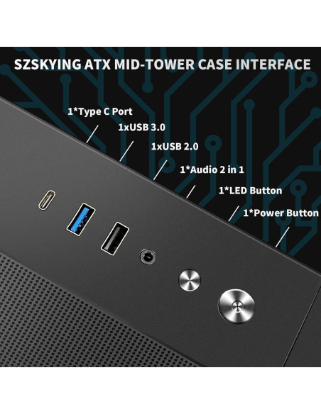 Caja de PC Gaming SZSKYING ATX Mid-Tower 9 Ventiladores ARGB
