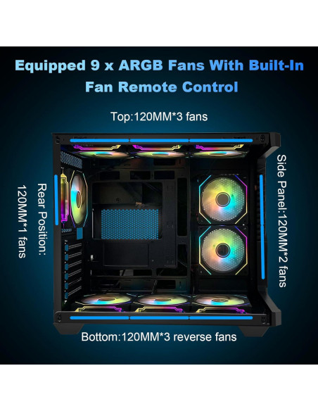 Caja de PC Gaming SZSKYING ATX Mid-Tower 9 Ventiladores ARGB