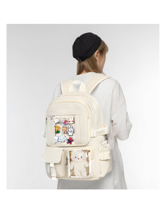 Mochila Kawaii PRLINJSK Beige para Niñas Adolescentes 44.5cm 2