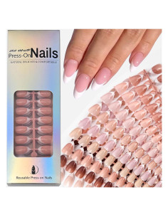 Kit 270 Uñas Postizas Francesas Blancas Almendra Puyokinm