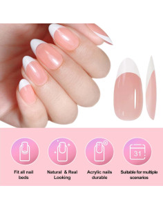 Kit 270 Uñas Postizas Francesas Blancas Almendra Puyokinm 2