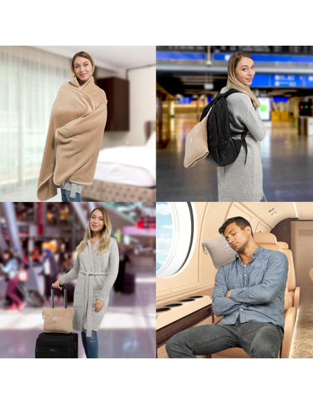 Manta de Viaje Premium BlueHills Beige con Almohada 2 en 1