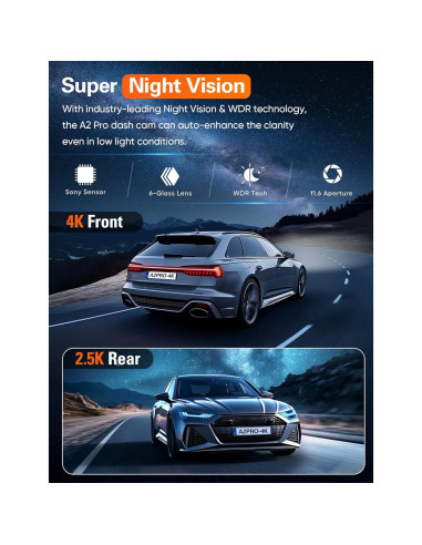 Cámara Dash 4K Navycrest A2Pro WiFi 5G Doble con 64GB