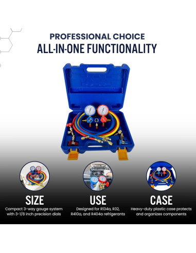 Juego de Manómetros de AC Hiatsu con Kit de Recarga R134a R32 R410a