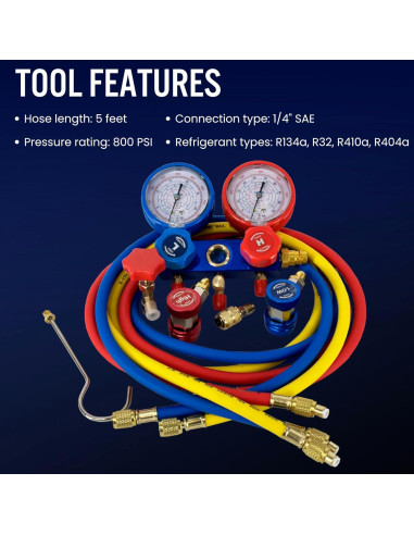 Juego de Manómetros de AC Hiatsu con Kit de Recarga R134a R32 R410a