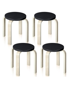 Taburetes de Madera Curvados FairySandy - 4 Pcs Apilables Negros