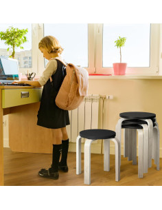 Taburetes de Madera Curvados FairySandy - 4 Pcs Apilables Negros 2