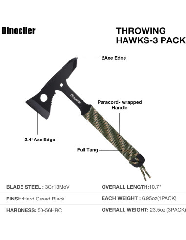 Set de 3 Hachas de Lanzamiento Dinoclier 27.1 cm con Funda