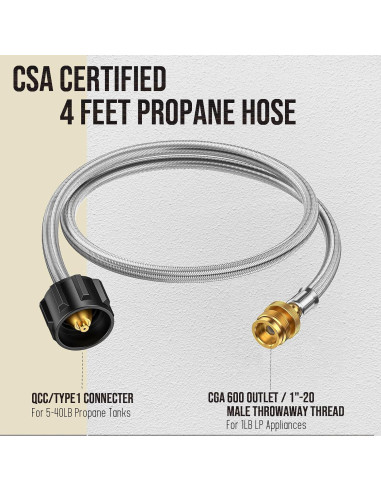 Adaptador de Manguera de Propano VIEAUBE 1 lb a 9 kg 4 Pies