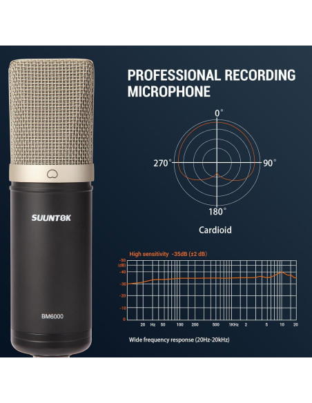 Micrófono de Condensador XLR SUUNTOK BM6000 Cardioide Profesional