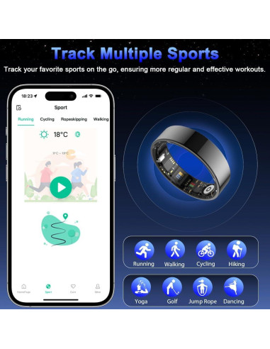 Anillo Inteligente de Salud Evelame R11 Negro IP68 Control Gestos