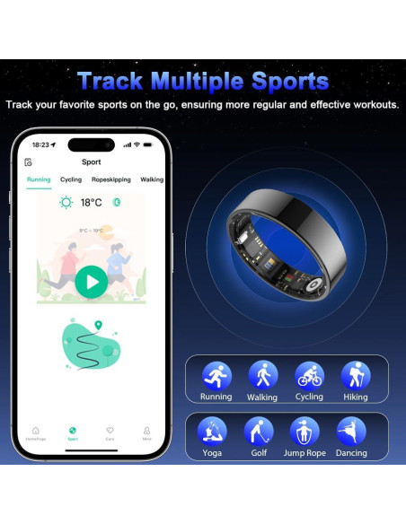 Anillo Inteligente de Salud Evelame R11 Negro IP68 Control Gestos Anillo Inteligente de Salud Evelame R11 Negro IP68 Control Gestos