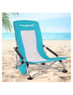 Silla de Playa Plegable HAUSHOF con Respaldo Alto y Portavasos