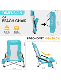 Silla de Playa Plegable HAUSHOF con Respaldo Alto y Portavasos 2