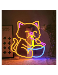 Cartel de Neón LED Gato Ramen Virlusy Regulable 35.88x34.14cm