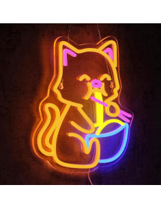 Cartel de Neón LED Gato Ramen Virlusy Regulable 35.88x34.14cm 2