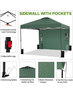 Carpa Plegable 3x3m Tunbne con Pared Lateral y Bolsa Verde 2