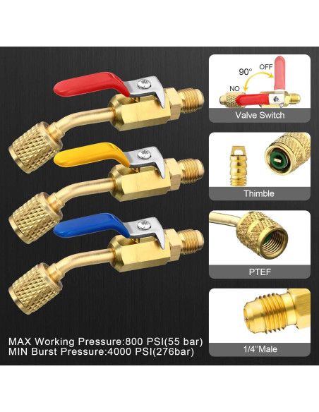 Mudder Válvula de Bola Compacta 7 Piezas para Refrigerante HVAC