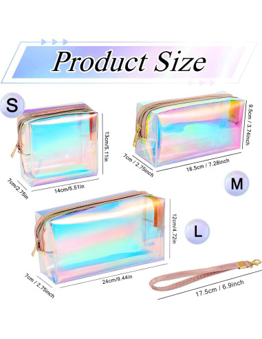 Bolsas de Maquillaje Holográficas Dunzy 8 Pcs Tamaño M