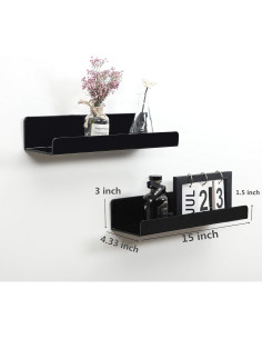 Estante Flotante de Pared IEEK Negro 3 Unidades 15x11x7.6 cm 2