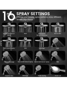 Cabezal de Ducha FEELSO 10" Alta Presión Cromo 16 Modos 2