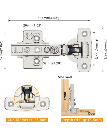 Paquete de 10 Bisagras Ocultas Chibery Cierre Suave 105