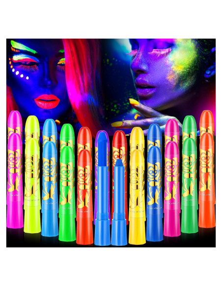 Kit de Pintura Facial Neón 24 Pcs Handepo para Cuerpo y Cara