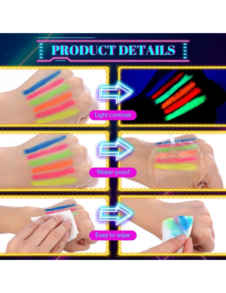 Kit de Pintura Facial Neón 24 Pcs Handepo para Cuerpo y Cara