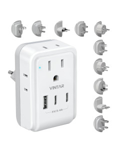 Adaptador de Viaje Universal VINTAR 7-en-1 con 4 AC y 3 USB