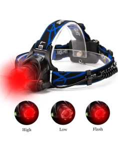 Linterna Frontal LED Roja GaiGaiMall Zoomable 3 Modos Resistente Agua 2