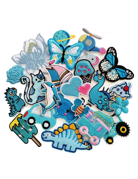 30 Parches Bordados Azules MISDONR para Planchar y Coser